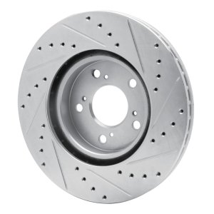Acura RL Brake Rotor (1) - Front Left - R1 Concepts - Drilled & Slotted - Silver - `05-`12